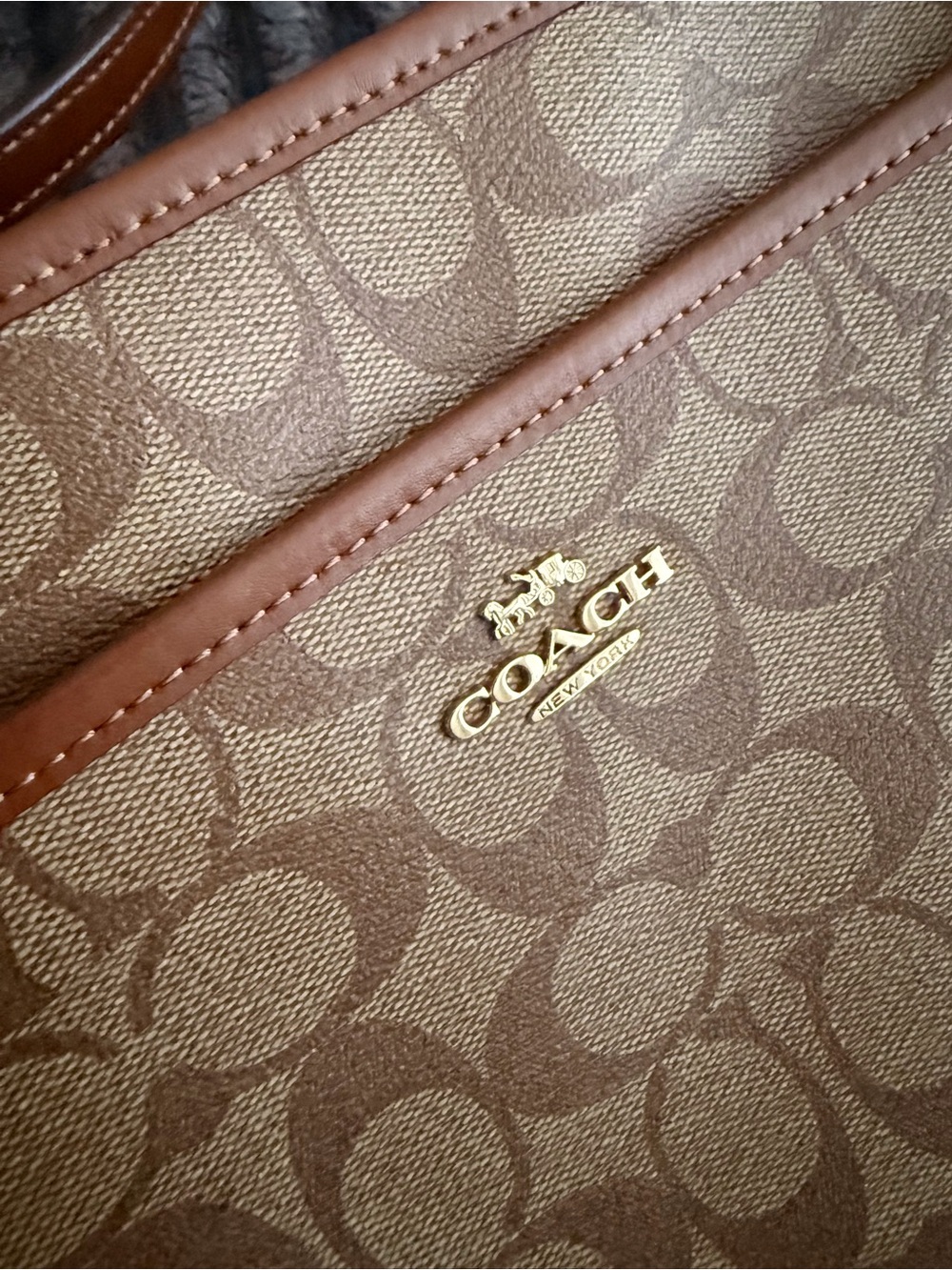 Coach Brown Signature Canvas Handbag with Gold Logo